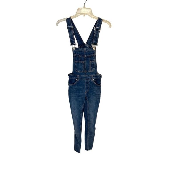 Free People Women's Denim Overalls Adjustable Straps Pockets Distressed Hem 24 R - Picture 1 of 5